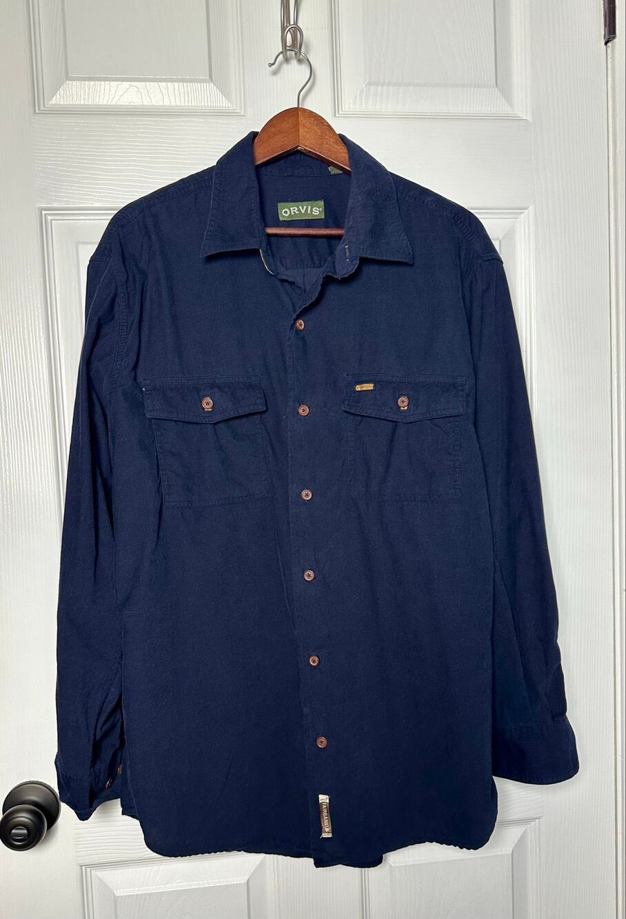ORVIS Men's FAIRBANKS Corduroy Button Down Shirt Large Navy Blue Long Sleeve